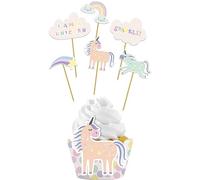 Folat 68303 Set de décoration pour cupcakes Unicorns & Rainbows-12 pièces, Multicolore