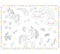 Folat 68337 Sets de table Coloriages Unicorns & Rainbows-6 pièces, Multicolore, Mittel