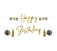 Folat 68482 Golden Dawn Happy Birthday 1,5 mètres-Guirlandes de lettres, Joyeux Bannière, d'anniversaire Drapeau, banderole pour Décorations de Fête D'anniversaire, Gris, 1,5m