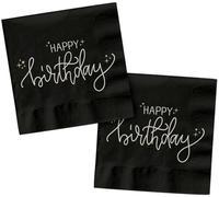 Folat 68683 Décoration d'anniversaire Noir, Champagne Or-Serviettes-Crème 33 x 33 cm-20 pièces-Une vaisselle Happy Birthday chic et charmante