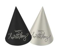 Folat 68692 Décoration d'anniversaire Noir, Crème, Champagne Or - Mini Chapeau de fête - Crème Noir - 10 cm - 6 pièces - Une décoration Happy Birthday chic et charmante