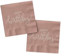Folat 68703 Décoration du Geburtstag Rosa, Creme, Champagner Gold - Serviettes - Crème Rose - 33 x 33 cm - 20 pièces - Une vaisselle Happy Birthday attrayant et élégantes