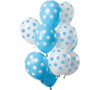 Folat 68841 Balloons Dot Pattern Blue/White 30 cm Pack of 12 Latex Helium Balloons Birthday Decoration 30 cm