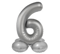 Folat Aluminium Argent avec base Chiffre 6-Moonlight Silver-Satin Gloss-41 cm-Ballon de décoration de fête d'enfants, anniversaires, pas besoin d'hélium, 10596