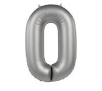 Folat Aluminium Argent Chiffre 0-Moonlight Silver-Satin Gloss-86 cm-Ballon de décoration de fête d'enfants, anniversaires, pouvant être rempli d'hélium, 10470
