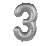 Folat Aluminium Argent Chiffre 3-Moonlight Silver-Satin Gloss-86 cm-Ballon de décoration de fête d'enfants, anniversaires, pouvant être rempli d'hélium, 10473