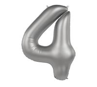 Folat Aluminium Argent Chiffre 4-Moonlight Silver-Satin Gloss-86 cm-Ballon de décoration de fête d'enfants, anniversaires, pouvant être rempli d'hélium, 10474