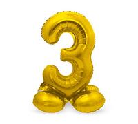 Folat - Ballon Aluminium avec base Chiffre 3 Doré - 72 cm