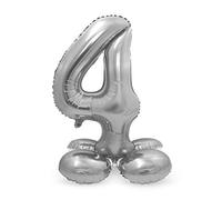 Folat - Ballon Aluminium avec base Chiffre 4 Argenté - 72 cm
