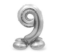 Folat - Ballon Aluminium avec base Chiffre 9 Argenté - 72 cm
