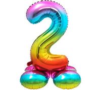 Folat- Number Ballon en Aluminium numéro 2, 64292, Arc-en-Ciel avec Base, Costumes