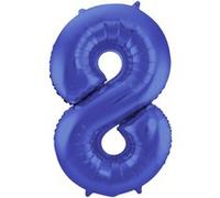 Folat 65928 Ballon Aluminium Numéro Chiffre 8 Mate métallique Bleu 86 cm - héliumballon pour Date d'anniversaire, Anniversaire, Décoration