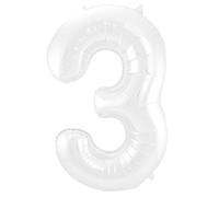 Folat - Ballon Foil Numéro 3 Blanc Métallisé Mat - 86 cm