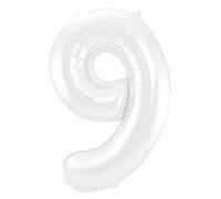 Folat - Ballon Foil Numéro 9 Blanc Métallisé Mat - 86 cm