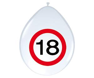 Folat Ballons Panneau de Signalisation 18 Ans-8 pièces, 05367, Blanc, 30 cm