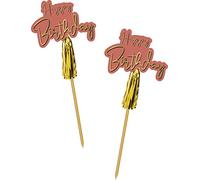 Folat- Bambou 68502 Golden Dusk Bâtonnets Happy Birthday 12cm 12 pièces-Joyeux Cake Toppers Anniversaire Fête Décoration, Rose, 12 cm