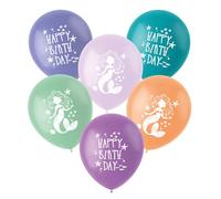 Folat d'anniversaire Bleue avec paillettes Irisé-Ballons en latex-Mermaid Magic-33 cm-6 pièces-Décoration Sirène Fille Princesse Mer Fête, 23932, Multicolore