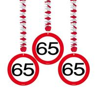 Folat - Décoration à Suspendre Panneau de Signalisation 65 Ans - 3 pièces