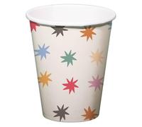 Folat Décoration blanche avec étoiles colorées-Gobelets-Starburst-250 ml-8 pièces-Déco Vaisselle Accessoires pour Party Fête d'anniversaire pour enfants et adultes, 26860, Multicolore