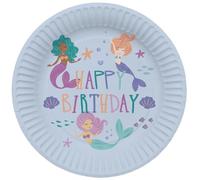 Folat Décoration d'anniversaire Bleue avec paillettes Irisé-Assiettes-Mermaid Magic-23 cm-8 pièces-Vaisselle Sirène Fille Princesse Mer Fête, 23927, Bleu