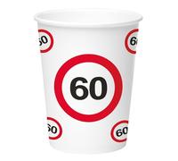 Folat Décoration d'anniversaire signalisation-Gobelets-panneaux d'interdiction Nombre 60-250 ml-8 pièces, 28382, Blanc