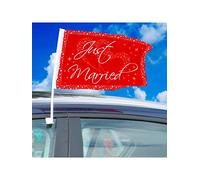 Folat - Drapeau de Voiture Just Married Rouge-Blanc