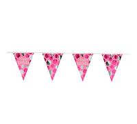 Folat- Guirlande de Fanions Glossy Pink 'Happy Birthday' -4 mètres, 68407, Rose