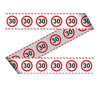 Folat Guirlande de fête Motif Ruban de Chantier orné de Panneaux de signalisation 15 m, Rouge/Blanc