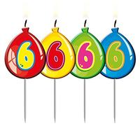 Folat Lot de 4 Bougies à Chiffres en Forme de Ballon - 6 Ans - Anniversaire - Naissance