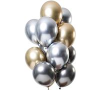 Folat Mirror Effect Onyx 33cm-12 piècesLatex Ballons convient á Hélium pour Décoration de Fête, 69715, White,gold,silver