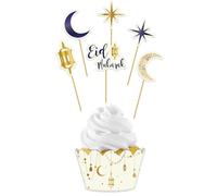 Folat Mubarak Set cupcakes-Eid Mubarak-12 pièces-Décoration Ramadan Aid Moubarak, 24895, Multicolore
