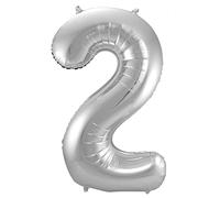 Folat- Nombre 63172 Ballon Aluminium Numéro Chiffre 2 argenté-Environ 86 cm-héliumballon pour Date, Anniversaire, Décoration, 8714572631723, Silber