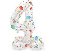 Folat- Number 64764 Ballon Aluminium Numéro avec Base Chiffre 4 Joyful Party 41 cm-pour Date, Anniversaire, Décoration, Pas Besoin d'hélium, Vert