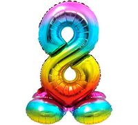 Folat- Number Ballon en Aluminium numéro 8, 64298, Arc-en-Ciel avec Base, Costumes