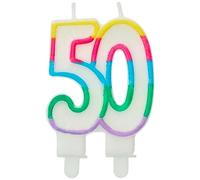 Folat Numéro Chiffre 50-7,5 x 6 cm-Bougies décoration de D'anniversaire, Happy Birthday, Anniversaires, Gâteau de Mariage, Colorblock, 24184, Multicolore, 6 cm