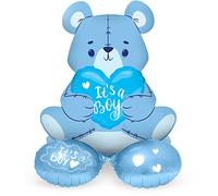 Folat- Ourson 65860 Bleu 61 cm-Baby Shower Ballon, Gender Reveal Party Decoration pour Douche de Bébé, déco de Naissance Garcon