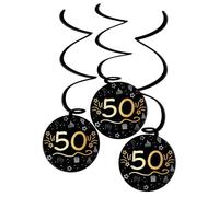 Folat Party Anniversaire Noir Or Argent Décoration à Suspendre-50-Shining Glam-3 pièces, 25063