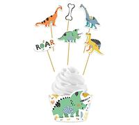 Folat Set de décoration pour cupcakes Dino Roars-12 pièces, 68304, Multicolore