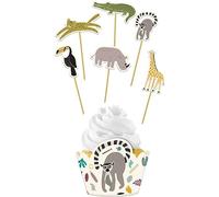 Folat Set de décoration pour cupcakes Zoo Party-12 pièces, 68305, Multicolore