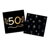 Folat Vaisselle Anniversaire Party Noir Or Argent Serviettes-50-Shining Glam-33 x 33 cm-16 pièces, 25058