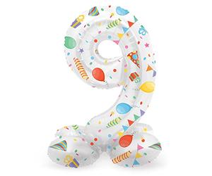 Folat- Zahl 63969 Ballon Aluminium Numéro avec Base Chiffre 9 Joyful Party 72 cm-pour Date, Anniversaire, Décoration, Pas Besoin d'hélium, Multicolore
