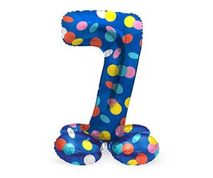 Folat- Zahl 63977 Ballon Aluminium Numéro avec Base Chiffre 7 Colorful Dots 72 cm-pour Date, Anniversaire, Décoration, Pas Besoin d'hélium, Multicolore