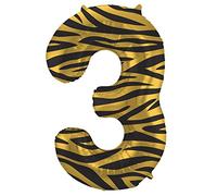 Folat- Zahl 64163 Ballon Aluminium Numéro Chiffre 3 Tiger Chic 86 cm-héliumballon pour Date, Anniversaire, Décoration, Coloré