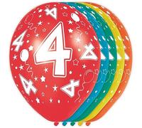 Folat- Zahl Ballons d'anniversaire 4 Ans-5 pièces, 19304, Multicolore