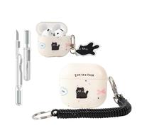 Folaxshoo Compatible avec les AirPods 4ème génération, coque drôle de dessin animé, avec kit de nettoyage (chat noir)