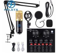 FOLAYA Kit Microphone à condensateur V8 avec Carte Son Live BM-800 Bras de Suspension réglable