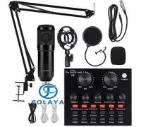 FOLAYA Microphone à Condensateur avec carte son V8 BM-800 Micro Studio Streaming Professionnel avec (Noir)