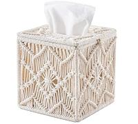 Folceretsc Boîte à mouchoirs en papier - Décoration bohème - Porte-mouchoirs carré avec boucle à perles - Serviette en macramé - Organisateur de mouchoirs - Décoration de
