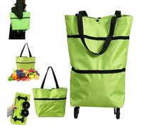 Foldable 2-in-1 Shopping Bag,Lightweight Collapsible Shopping Cart (Green)