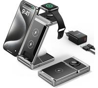 Foldable 3-in-1 Wireless Charger Stand in Zinc Alloy for iPhone 15/14/13/12/11 Pro Max/X/XS Max/8/8 Plus, Apple Watch S2-8/Ultra, AirPods (Black)